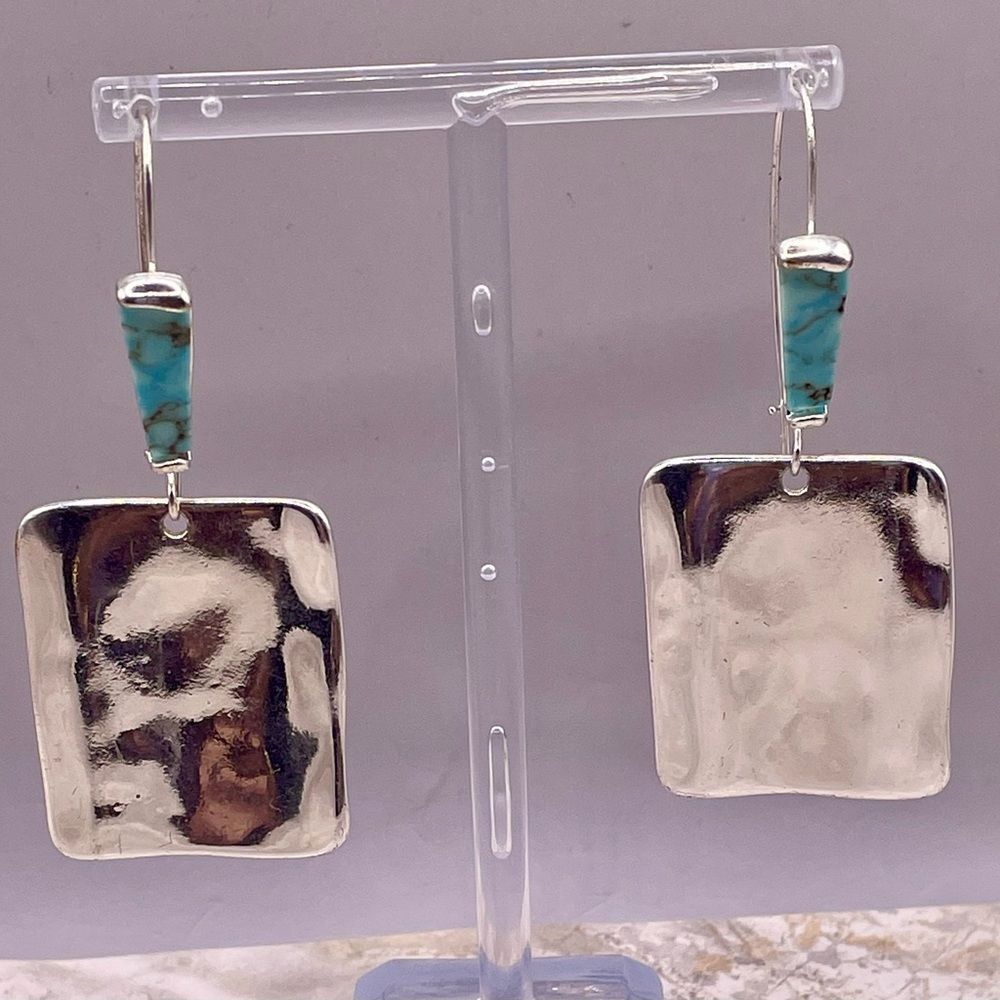 Robert Lee Morris SoHo Silver Tone Dangle Earrings w/Turquoise and Square Drop